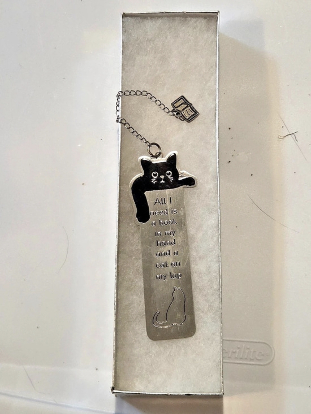 Cat Bookmark with Chain in Silver & Black
